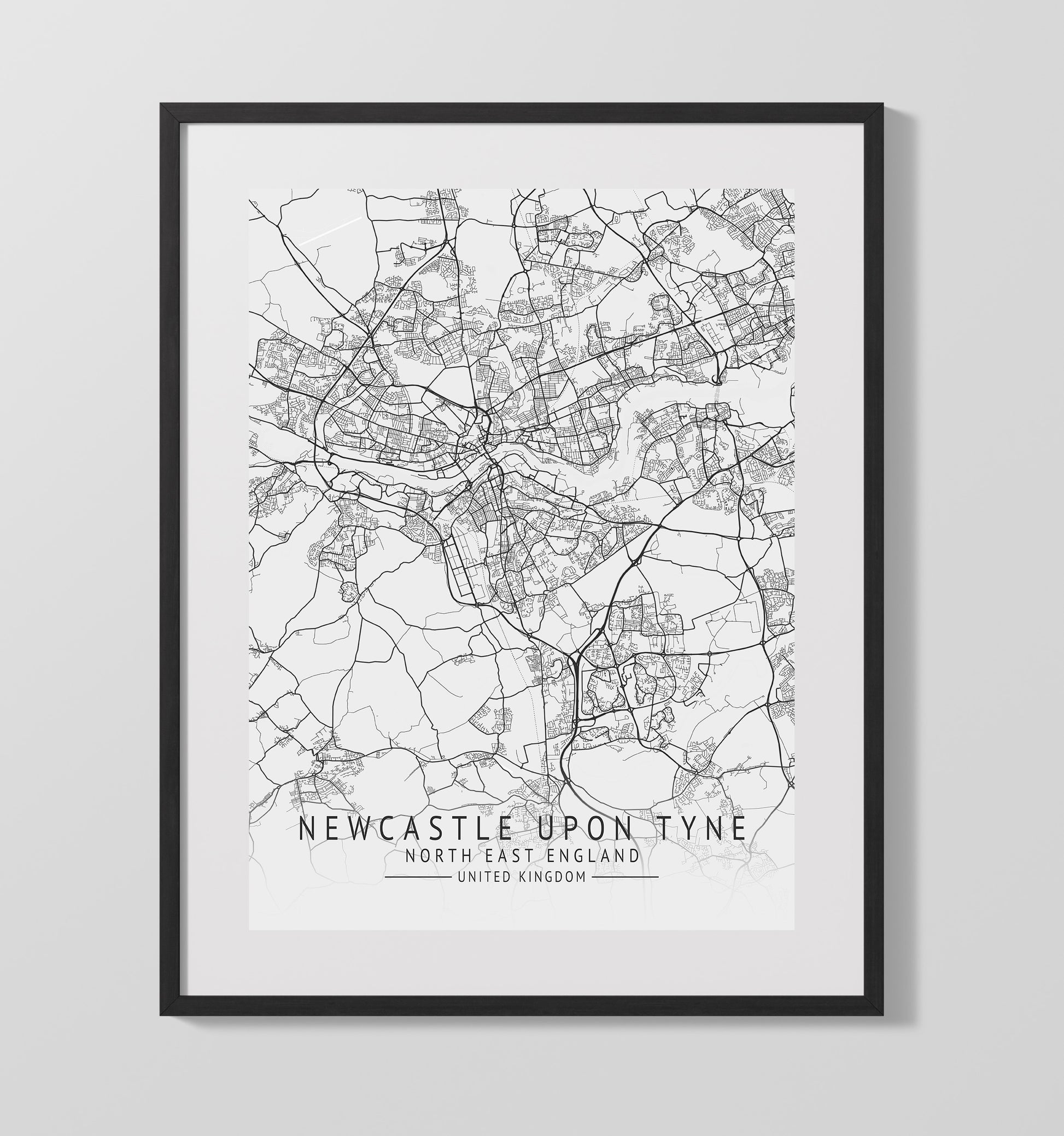 City Map Print - Newcastle Upon Tyne - North East England UK City Map 16x20 Gallery Frame city map wall art print – UK City Map decor