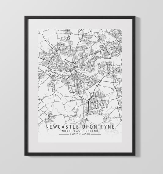 City Map Print - Newcastle Upon Tyne - North East England UK City Map 16x20 16x20 Gallery Framed Artworkd Artwork wall art print – vintage decor
