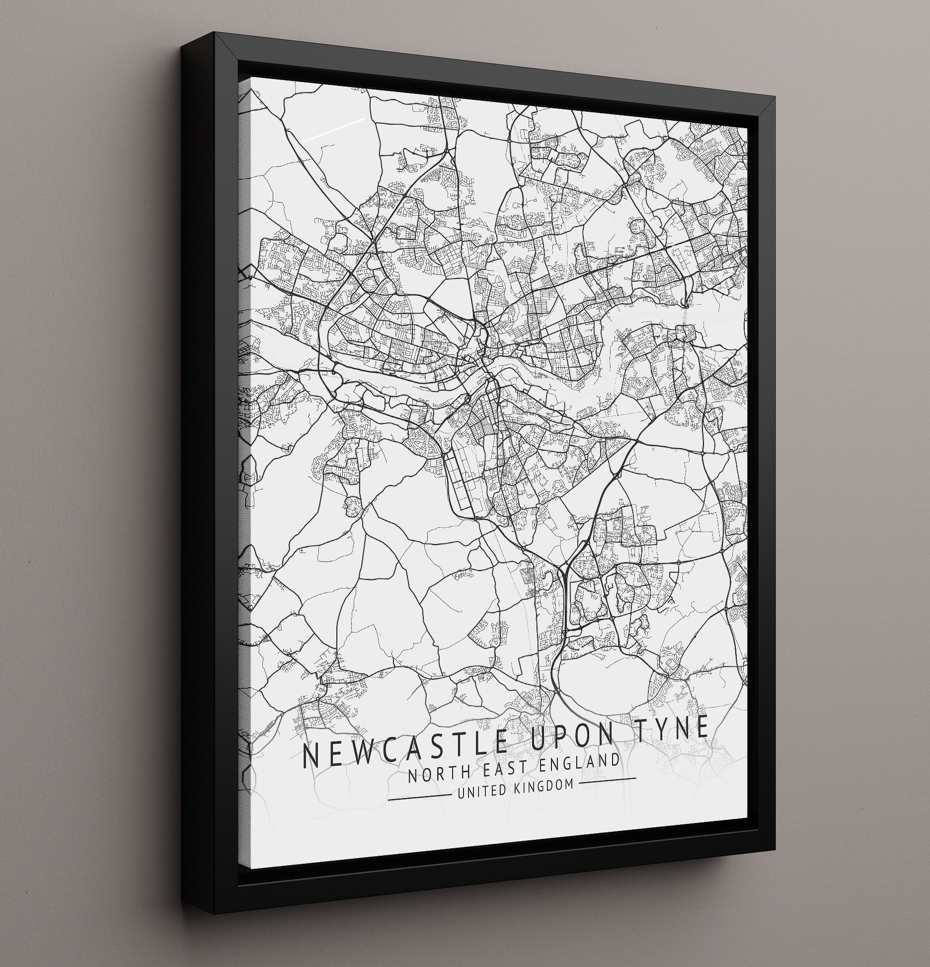 City Map Print - Newcastle Upon Tyne - North East England UK City Map 16x20 Framed Canvas city map wall art print – UK City Map decor