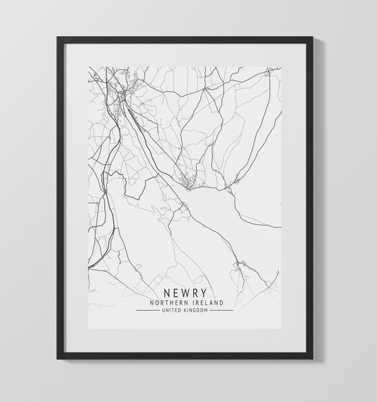 City Map Print - Newry - Northern Ireland UK City Map 16x20 16x20 Gallery Framed Artworkd Artwork wall art print – vintage decor