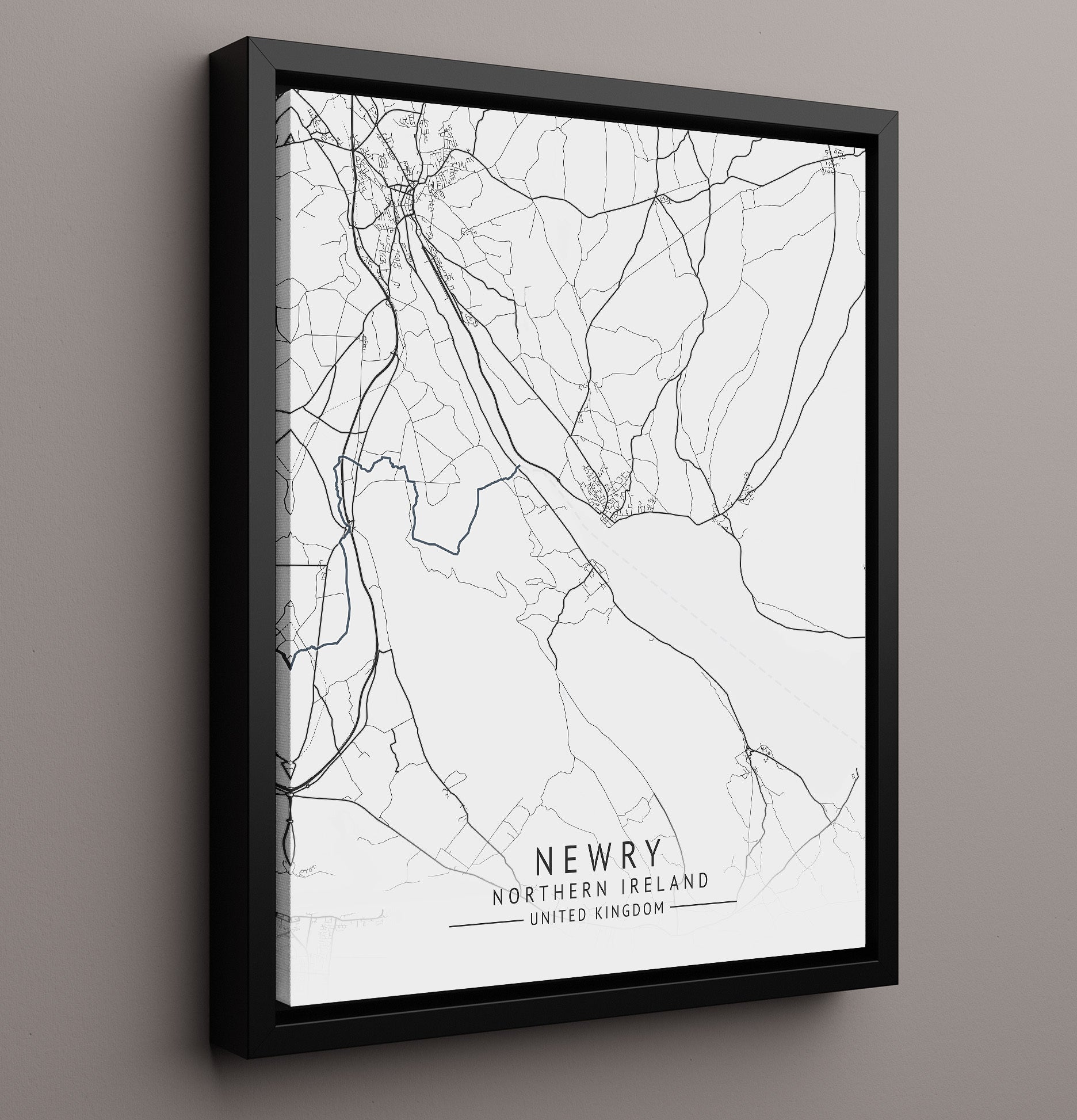 City Map Print - Newry - Northern Ireland UK City Map 16x20 Framed Canvas city map wall art print – UK City Map decor