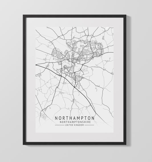 City Map Print - Northampton - Northamptonshire UK City Map 16x20 16x20 Gallery Framed Artworkd Artwork wall art print – vintage decor