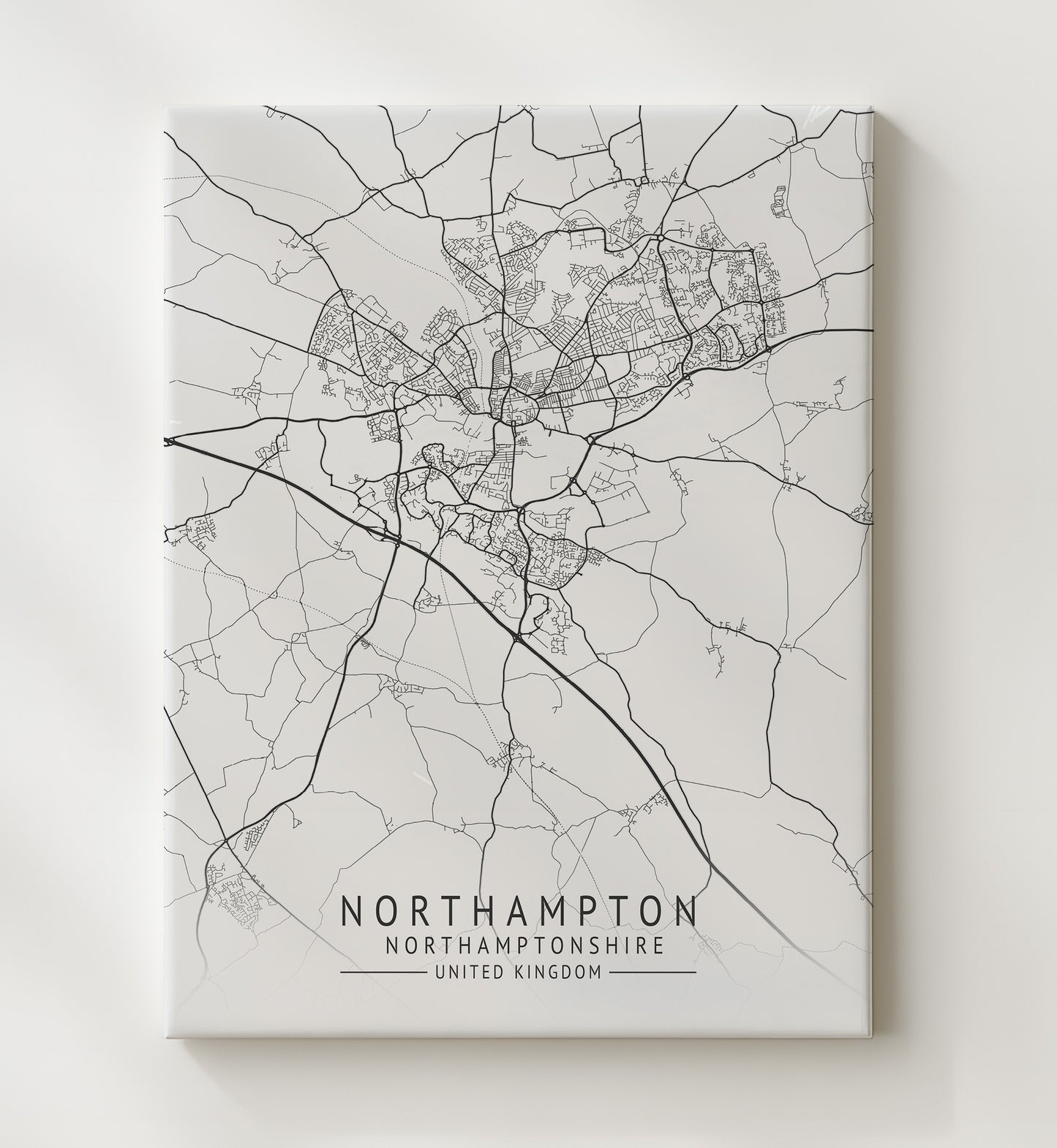 City Map Print - Northampton - Northamptonshire UK City Map 20x24 Canvas city map wall art print – UK City Map decor