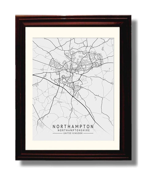 City Map Print - Northampton - Northamptonshire UK City Map 8x10 Beveled Frame city map wall art print – UK City Map decor