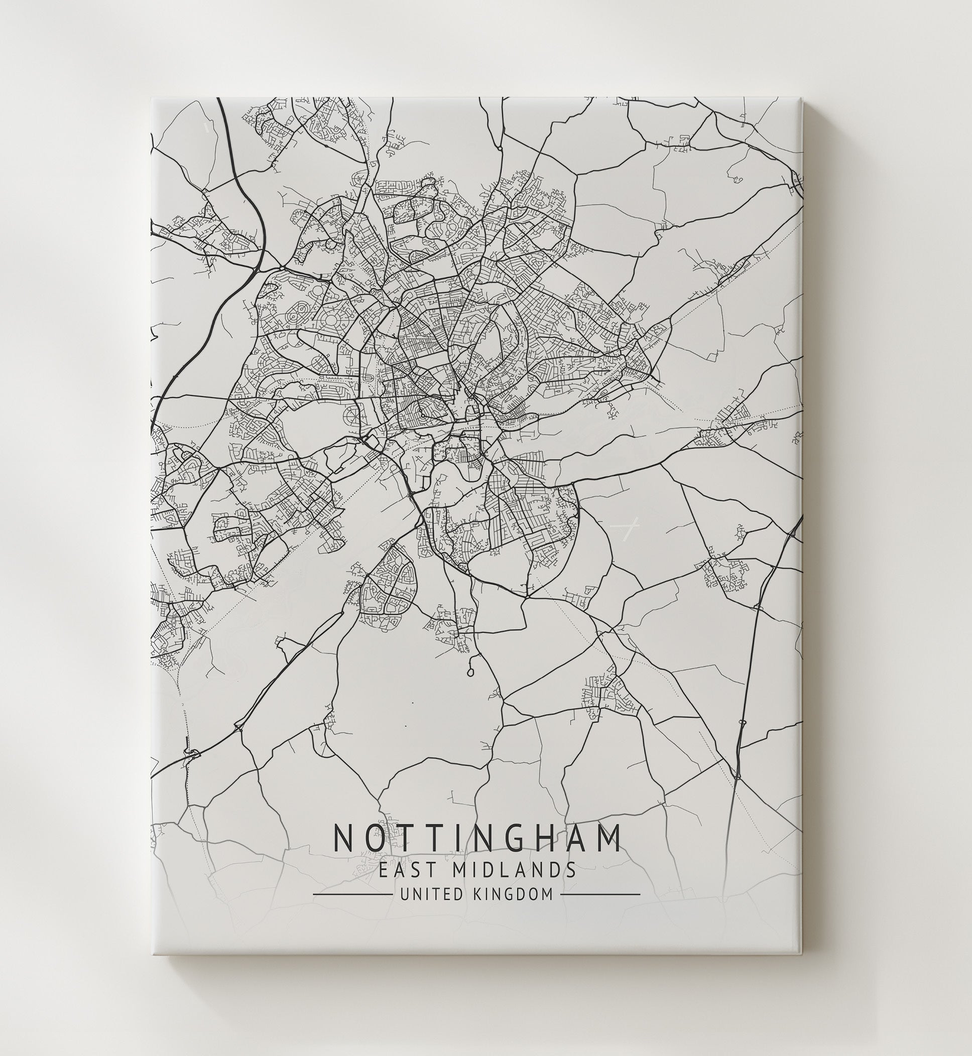 City Map Print - Nottingham - East Midlands UK City Map 20x24 Canvas city map wall art print – UK City Map decor