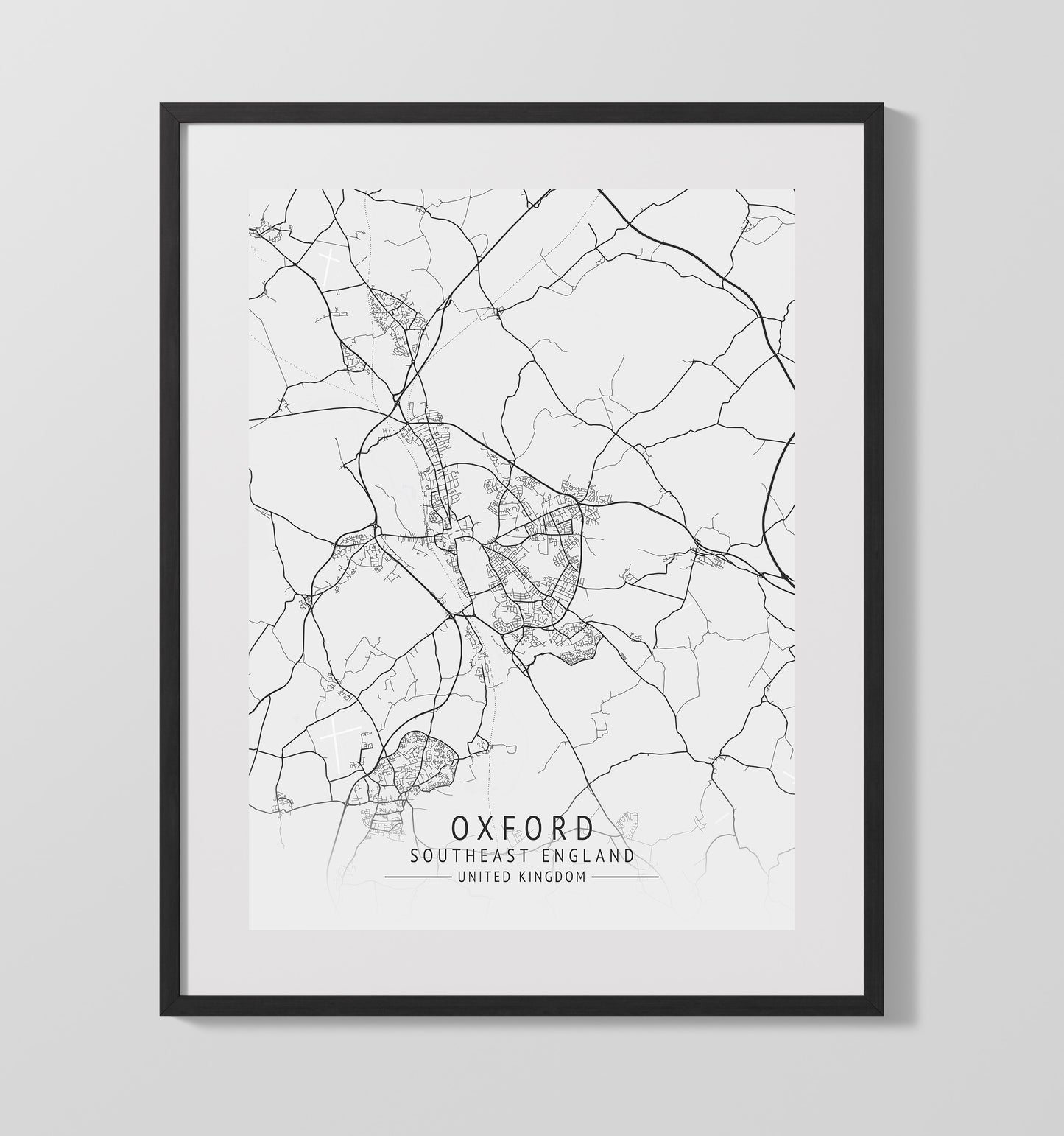 City Map Print - Oxford - Southeast England UK City Map 16x20 Gallery Frame city map wall art print – UK City Map decor