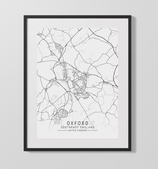 City Map Print - Oxford - Southeast England UK City Map 16x20 16x20 Gallery Framed Artworkd Artwork wall art print – vintage decor