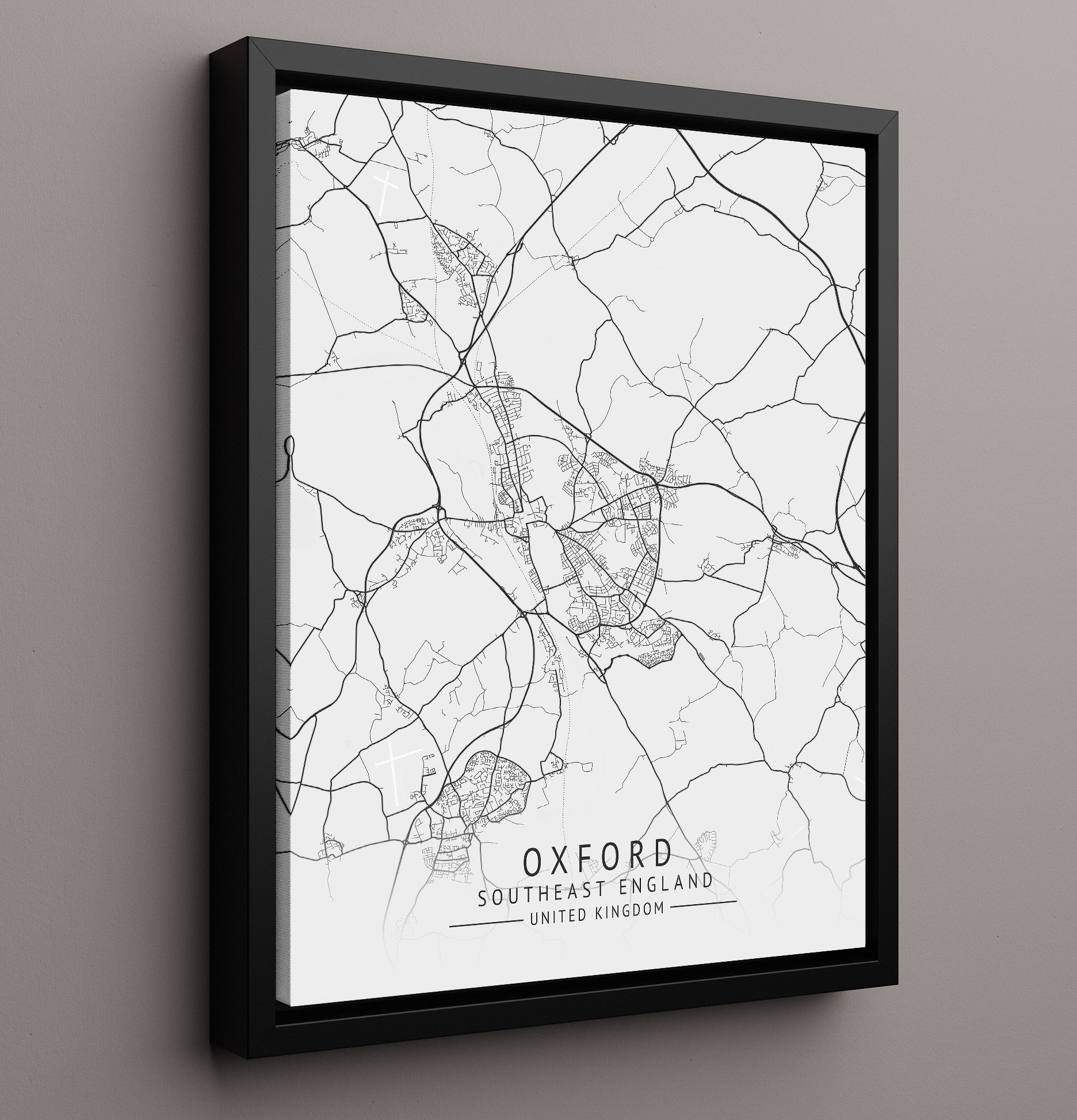 City Map Print - Oxford - Southeast England UK City Map 16x20 Framed Canvas city map wall art print – UK City Map decor