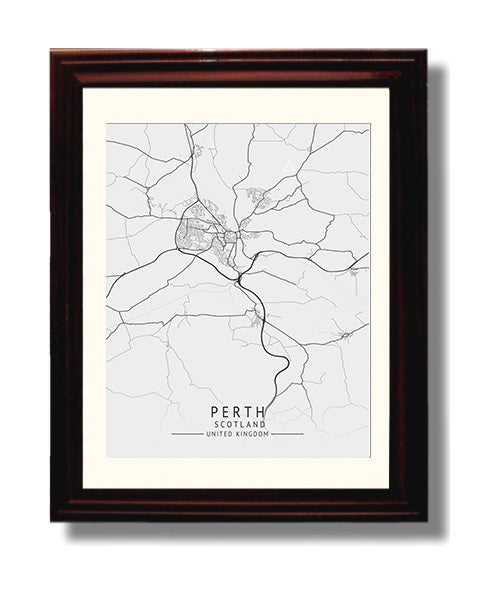 City Map Print - Perth - Scotland UK City Map 8x10 Beveled Frame city map wall art print – UK City Map decor