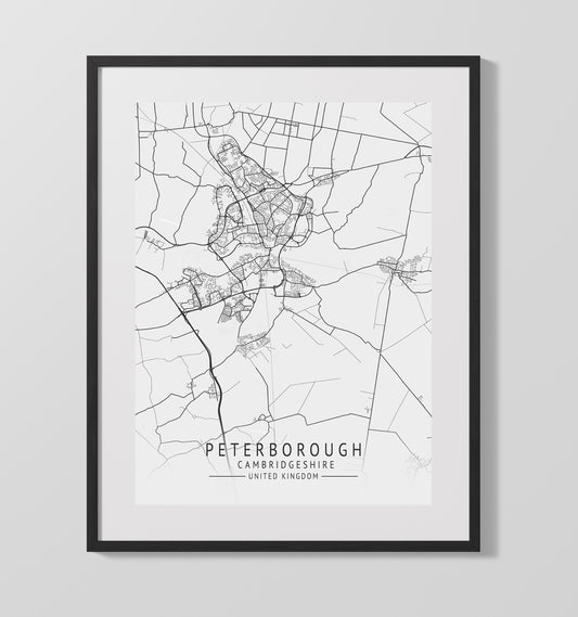 City Map Print - Peterborough - Cambridgeshire UK City Map 16x20 16x20 Gallery Framed Artworkd Artwork wall art print – vintage decor