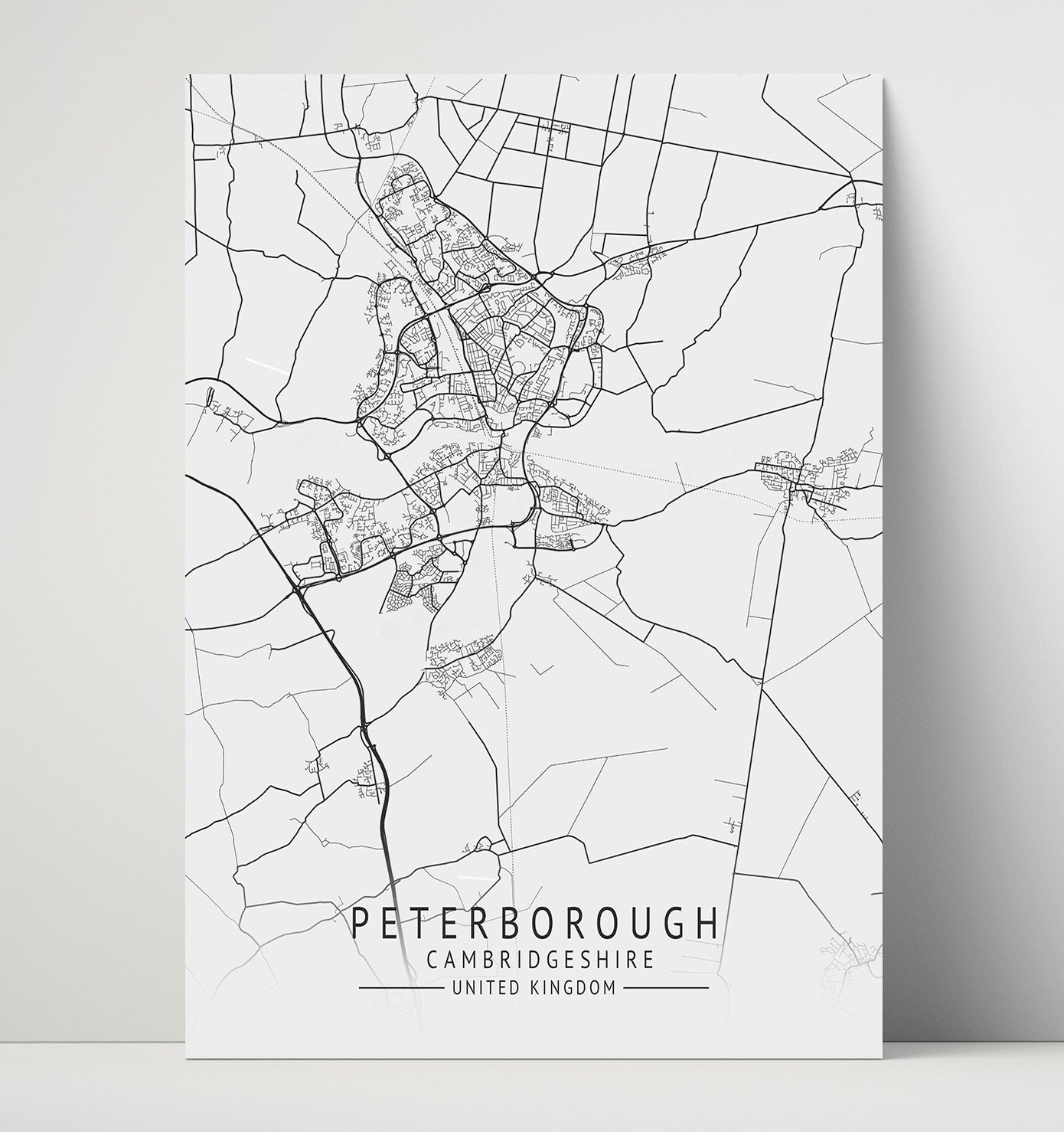 City Map Print - Peterborough - Cambridgeshire UK City Map 16x20 Unframed Print city map wall art print – UK City Map decor