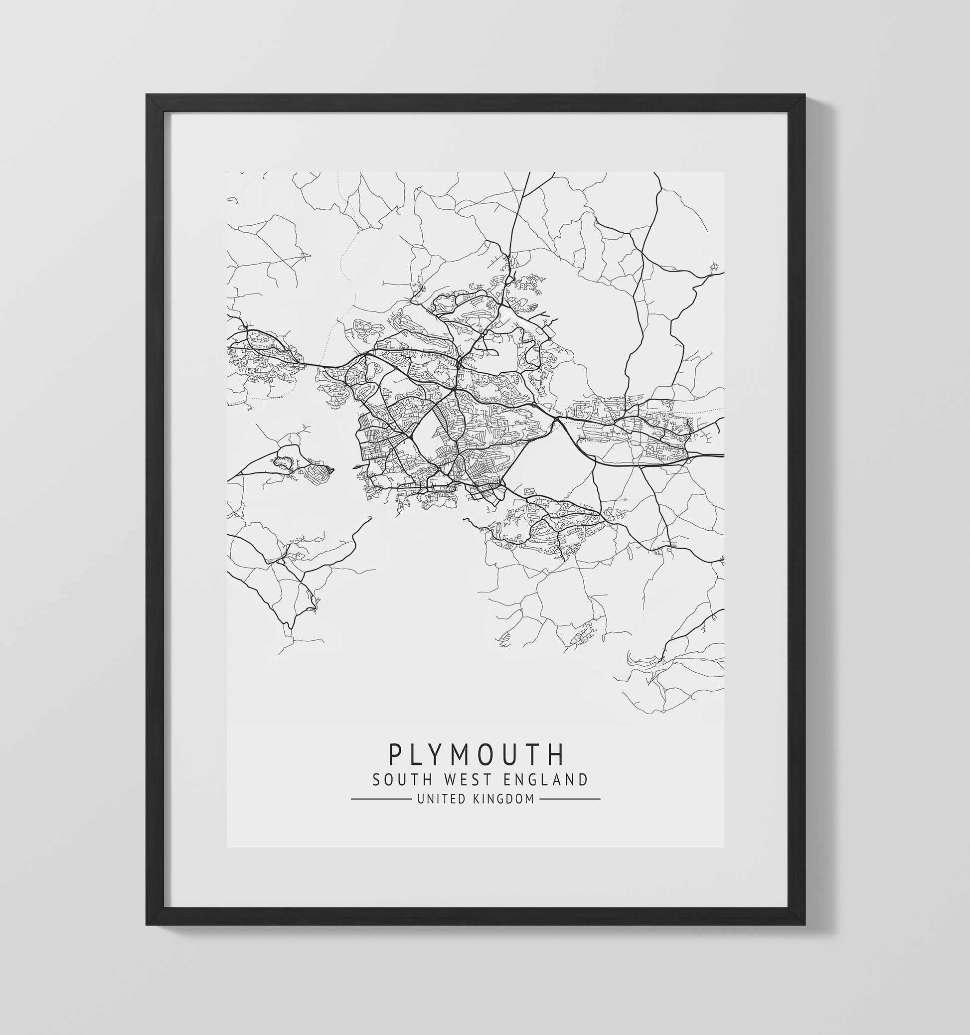 City Map Print - Plymouth - South West England UK City Map 16x20 Gallery Frame city map wall art print – UK City Map decor