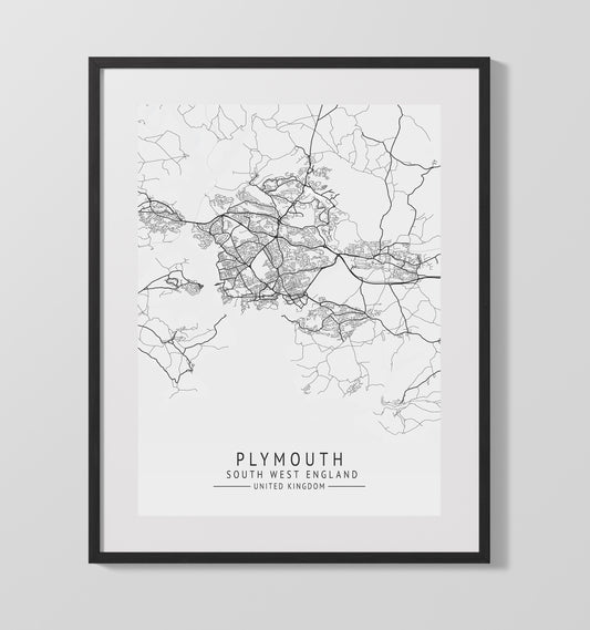 City Map Print - Plymouth - South West England UK City Map 16x20 16x20 Gallery Framed Artworkd Artwork wall art print – vintage decor