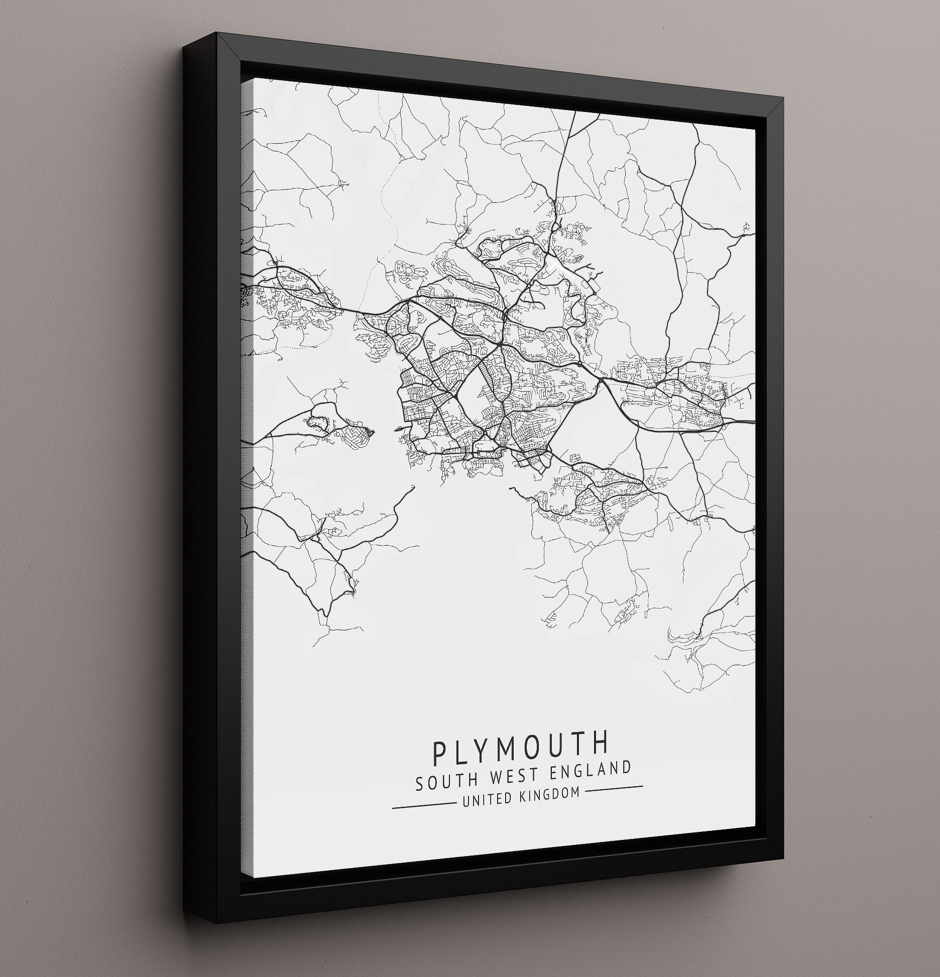 City Map Print - Plymouth - South West England UK City Map 16x20 Framed Canvas city map wall art print – UK City Map decor