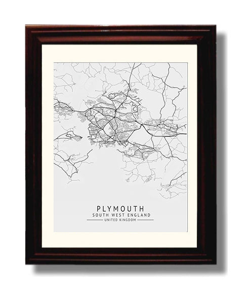 City Map Print - Plymouth - South West England UK City Map 8x10 Beveled Frame city map wall art print – UK City Map decor