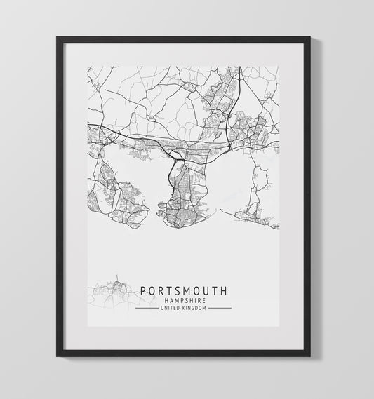 City Map Print - Portsmouth - Hampshire UK City Map 16x20 16x20 Gallery Framed Artworkd Artwork wall art print – vintage decor