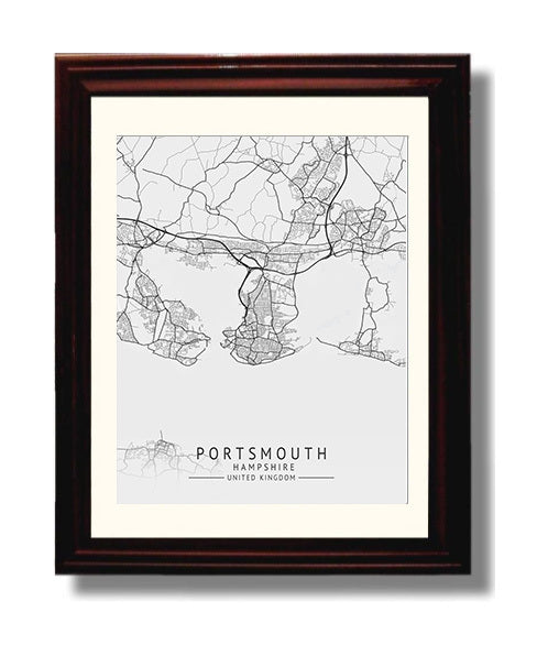 City Map Print - Portsmouth - Hampshire UK City Map 8x10 Beveled Frame city map wall art print – UK City Map decor
