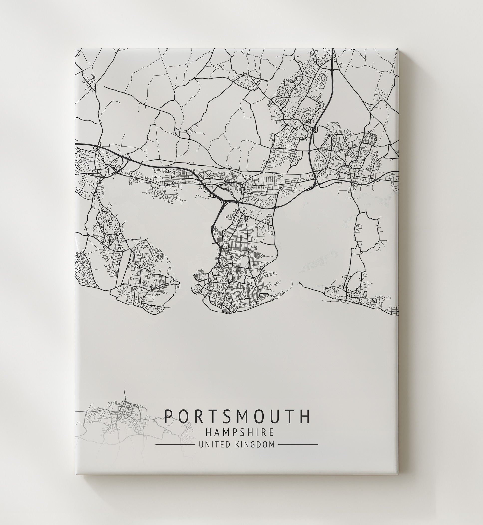 City Map Print - Portsmouth - Hampshire UK City Map 20x24 Canvas city map wall art print – UK City Map decor