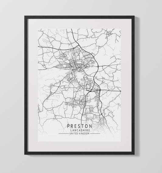 City Map Print - Preston - Lancashire UK City Map 16x20 16x20 Gallery Framed Artworkd Artwork wall art print – vintage decor