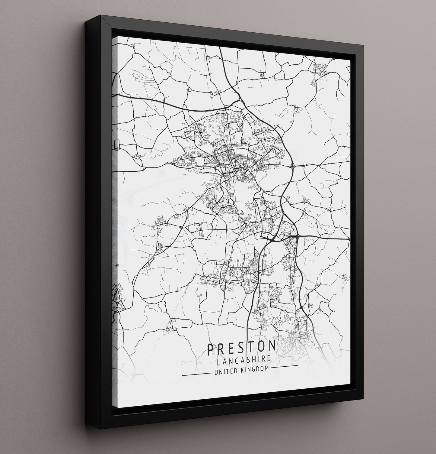 City Map Print - Preston - Lancashire UK City Map 16x20 Framed Canvas city map wall art print – UK City Map decor