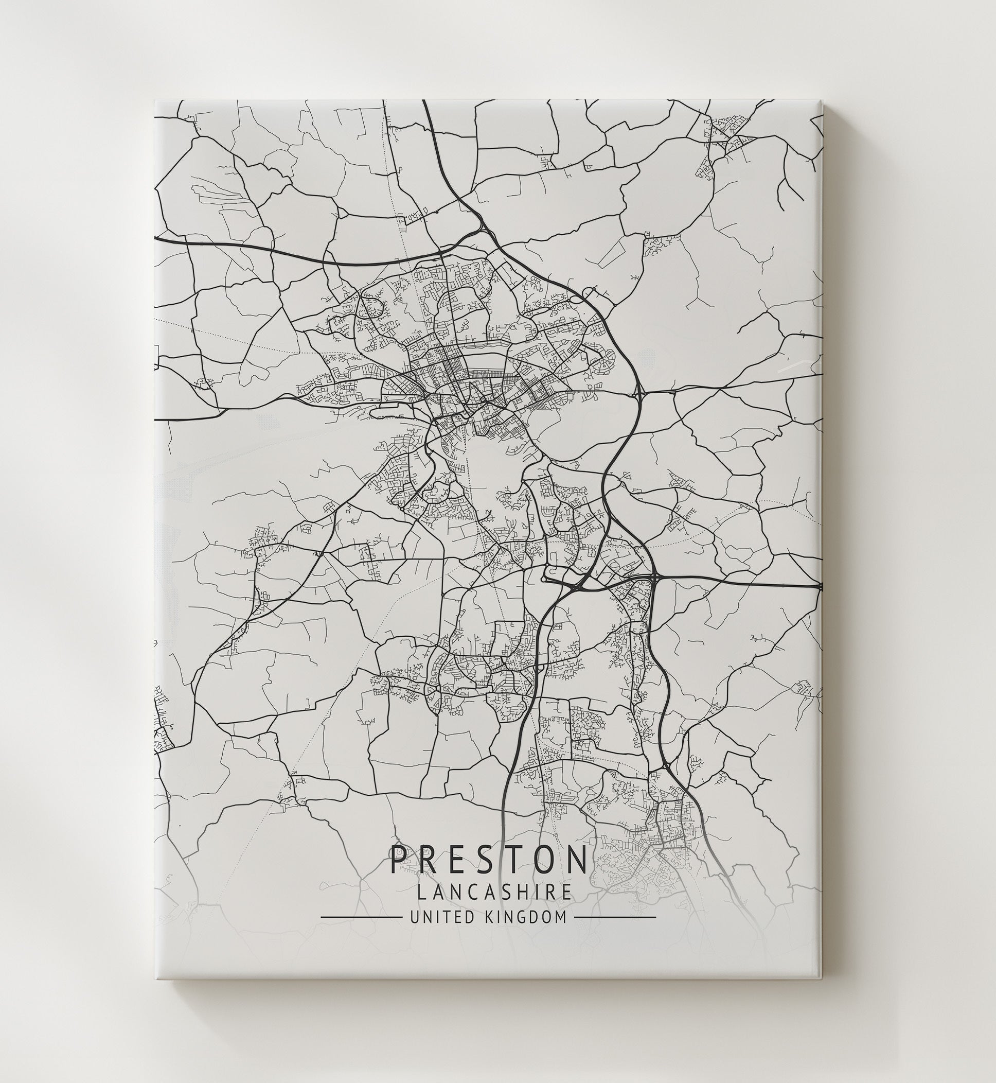 City Map Print - Preston - Lancashire UK City Map 20x24 Canvas city map wall art print – UK City Map decor