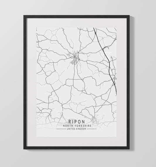 City Map Print - Ripon - North Yorkshire UK City Map 16x20 16x20 Gallery Framed Artworkd Artwork wall art print – vintage decor