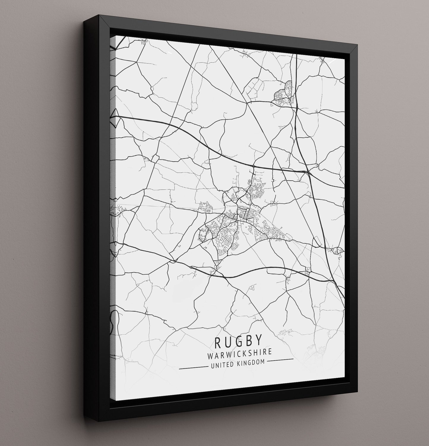 City Map Print - Rugby - Warwickshire UK City Map 16x20 Framed Canvas city map wall art print – UK City Map decor