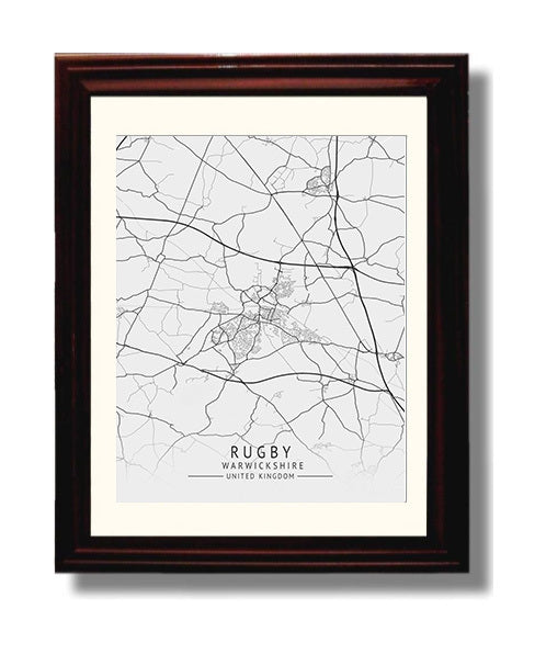 City Map Print - Rugby - Warwickshire UK City Map 8x10 Beveled Frame city map wall art print – UK City Map decor