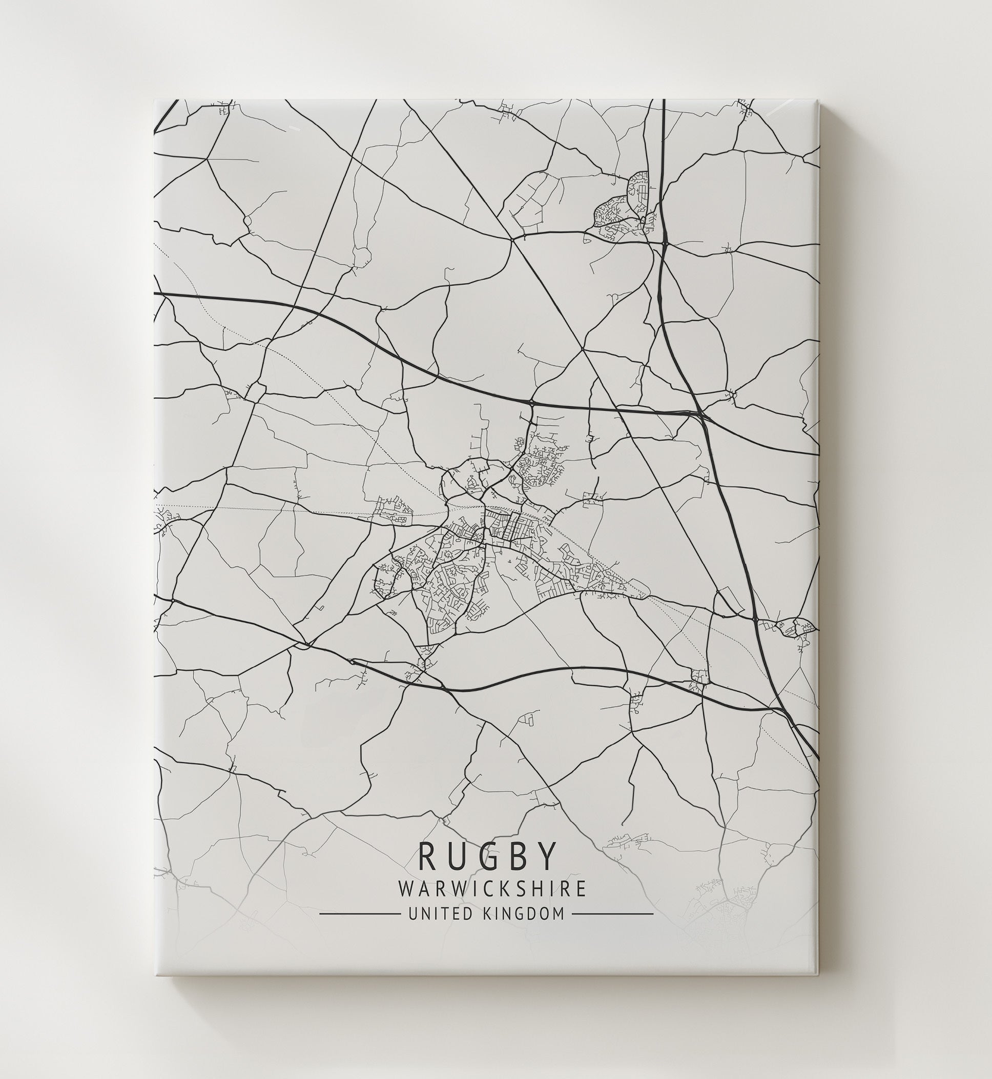 City Map Print - Rugby - Warwickshire UK City Map 20x24 Canvas city map wall art print – UK City Map decor