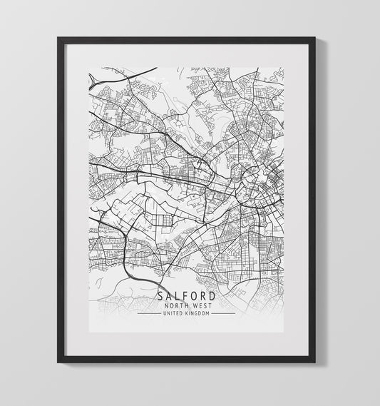 City Map Print - Salford - North West UK City Map 16x20 16x20 Gallery Framed Artworkd Artwork wall art print – vintage decor