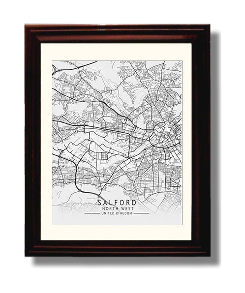 City Map Print - Salford - North West UK City Map 8x10 Beveled Frame city map wall art print – UK City Map decor