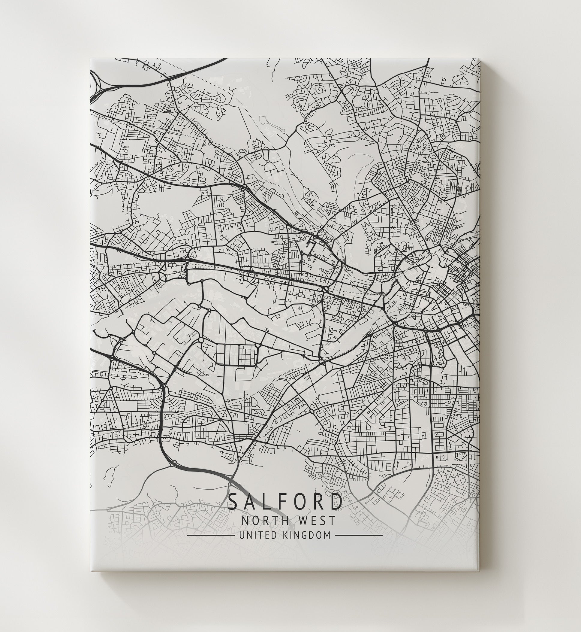 City Map Print - Salford - North West UK City Map 20x24 Canvas city map wall art print – UK City Map decor