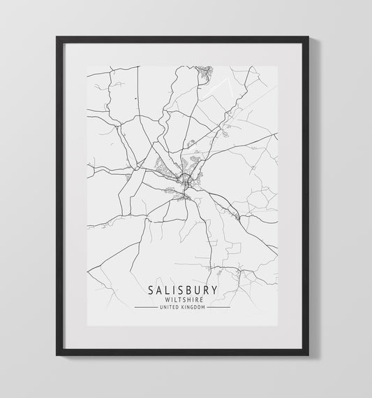 City Map Print - Salisbury - Wiltshire UK City Map 16x20 16x20 Gallery Framed Artworkd Artwork wall art print – vintage decor