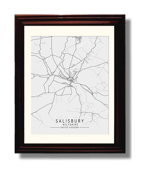 City Map Print - Salisbury - Wiltshire UK City Map 8x10 Beveled Frame city map wall art print – UK City Map decor