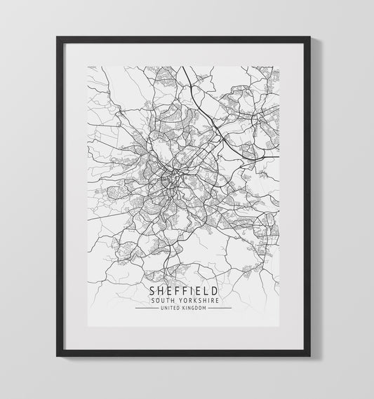 City Map Print - Sheffield - South Yorkshire UK City Map 16x20 16x20 Gallery Framed Artworkd Artwork wall art print – vintage decor