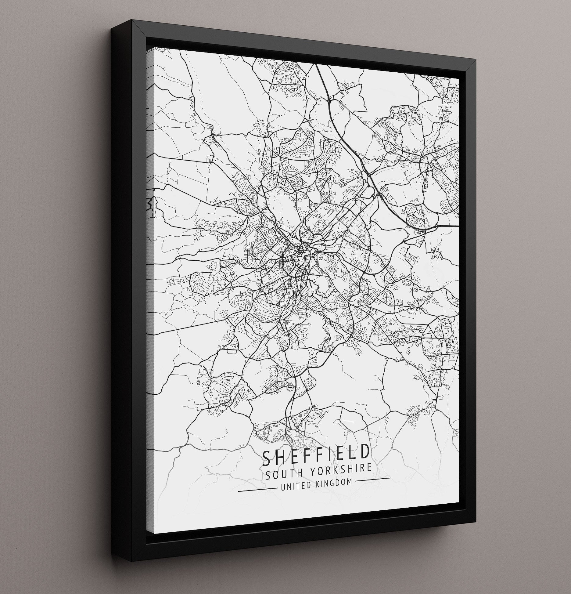 City Map Print - Sheffield - South Yorkshire UK City Map 16x20 Framed Canvas city map wall art print – UK City Map decor