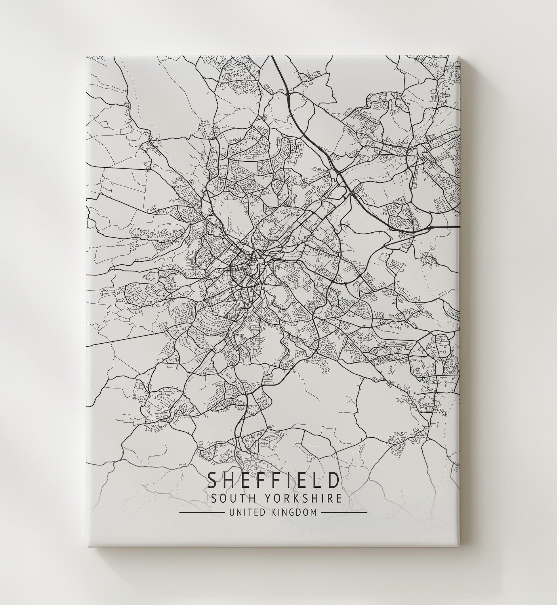 City Map Print - Sheffield - South Yorkshire UK City Map 20x24 Canvas city map wall art print – UK City Map decor
