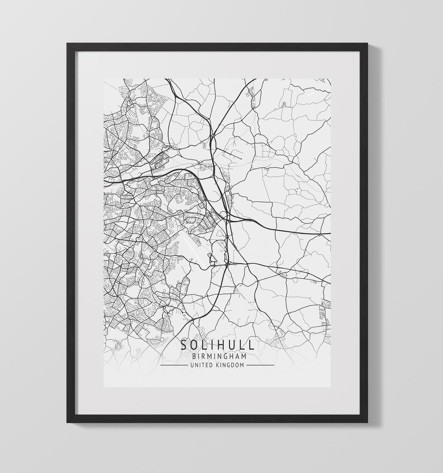City Map Print - Solihull - Birmingham UK City Map 16x20 Gallery Frame city map wall art print – UK City Map decor