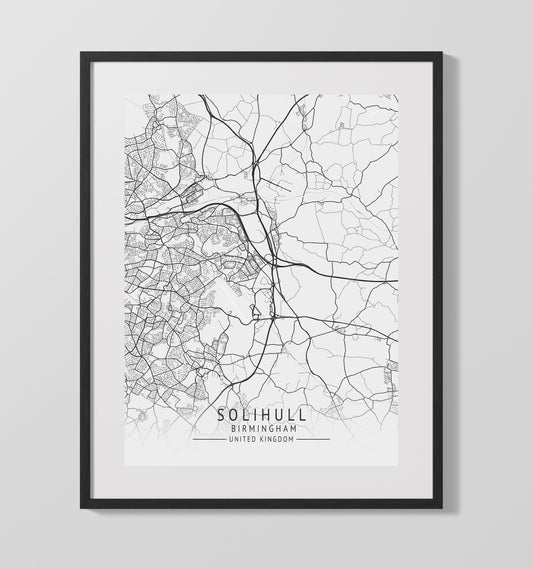 City Map Print - Solihull - Birmingham UK City Map 16x20 16x20 Gallery Framed Artworkd Artwork wall art print – vintage decor