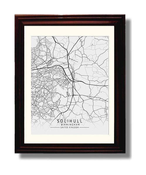 City Map Print - Solihull - Birmingham UK City Map 8x10 Beveled Frame city map wall art print – UK City Map decor