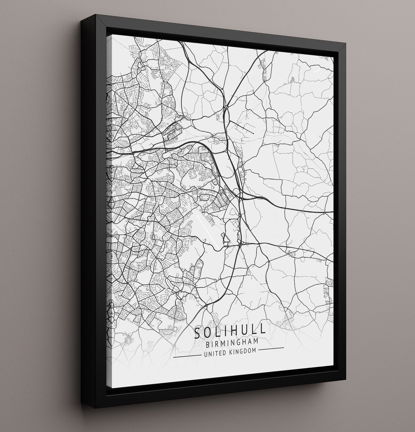 City Map Print - Solihull - Birmingham UK City Map 16x20 Framed Canvas city map wall art print – UK City Map decor