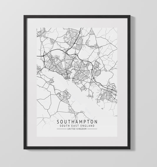 City Map Print - Southampton - South East England UK City Map 16x20 16x20 Gallery Framed Artworkd Artwork wall art print – vintage decor