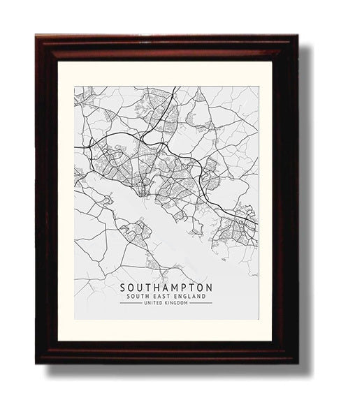 City Map Print - Southampton - South East England UK City Map 8x10 Beveled Frame city map wall art print – UK City Map decor