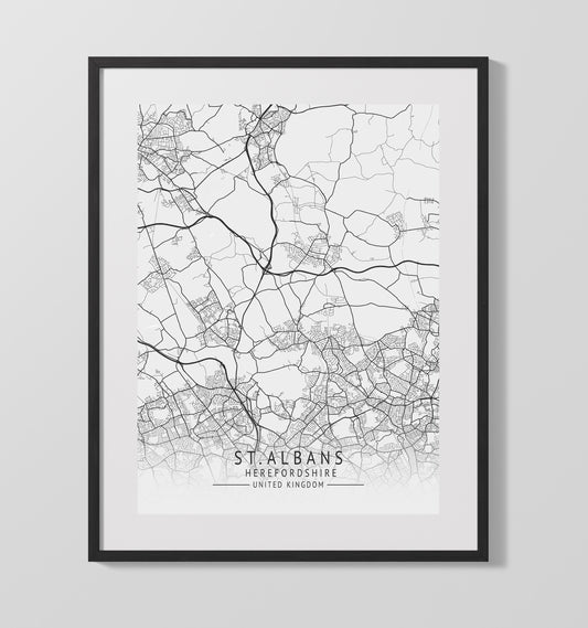 City Map Print - St.AlbanCity Map Print - Hertfordshire UK City Map 16x20 16x20 Gallery Framed Artworkd Artwork wall art print – vintage decor