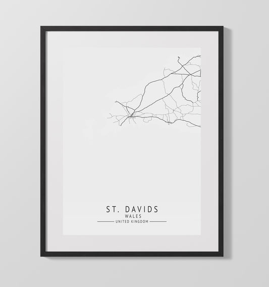 City Map Print - St. DavidCity Map Print - Wales UK City Map 16x20 16x20 Gallery Framed Artworkd Artwork wall art print – vintage decor