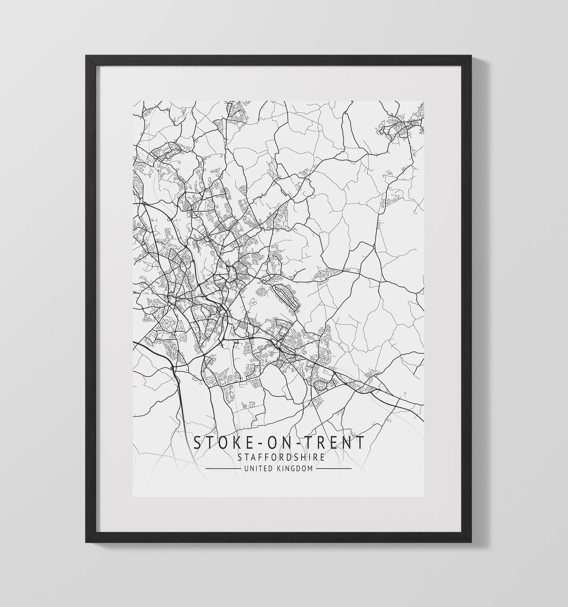 City Map Print - Stoke - on - Trent - Staffordshire UK City Map 16x20 Gallery Frame city map wall art print – UK City Map decor