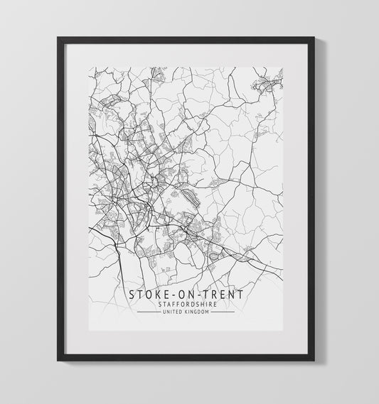 City Map Print - Stoke-on-Trent - Staffordshire UK City Map 16x20 16x20 Gallery Framed Artworkd Artwork wall art print – vintage decor