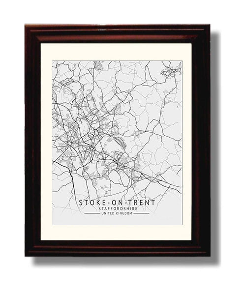 City Map Print - Stoke - on - Trent - Staffordshire UK City Map 8x10 Beveled Frame city map wall art print – UK City Map decor