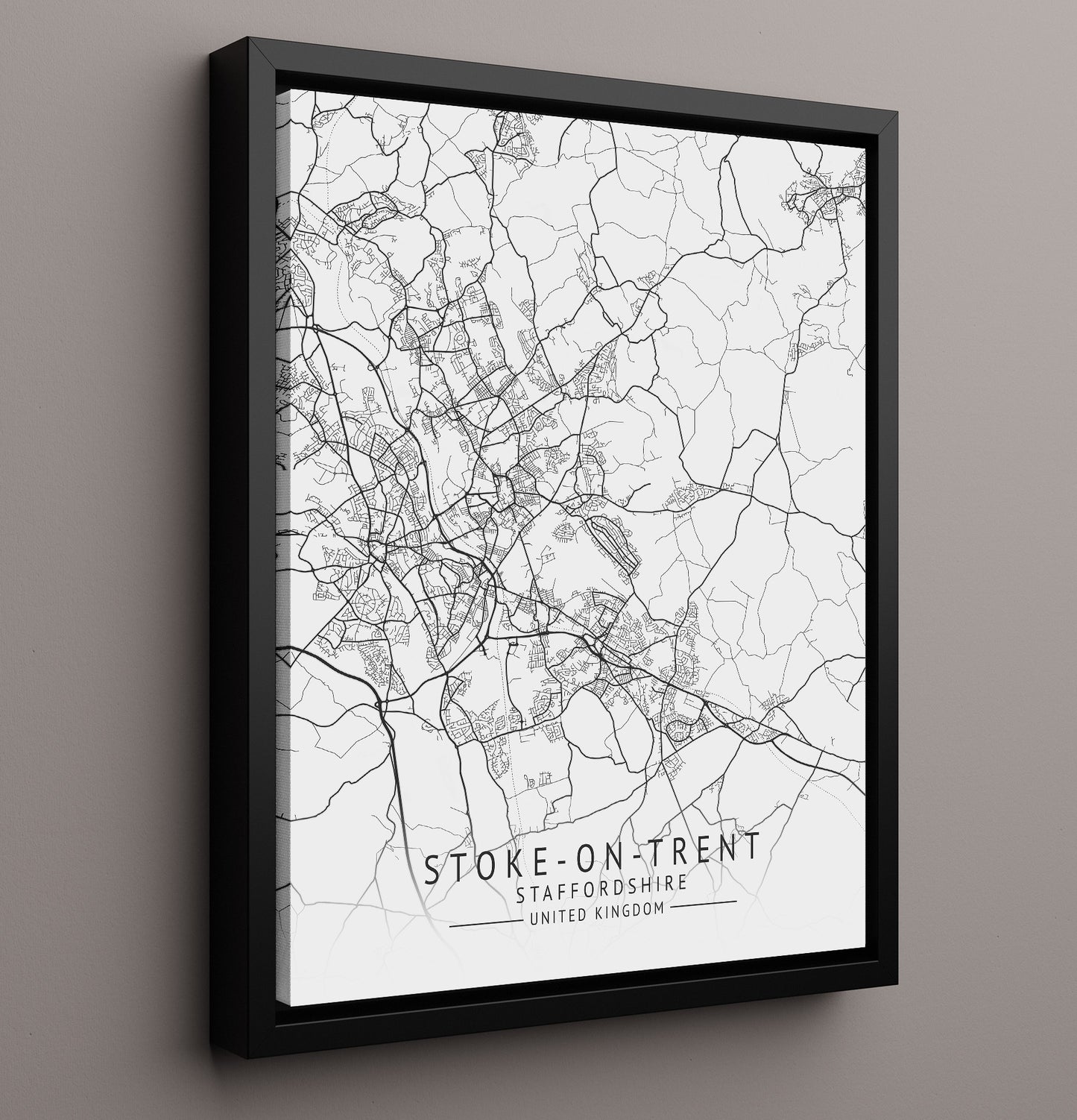 City Map Print - Stoke - on - Trent - Staffordshire UK City Map 16x20 Framed Canvas city map wall art print – UK City Map decor
