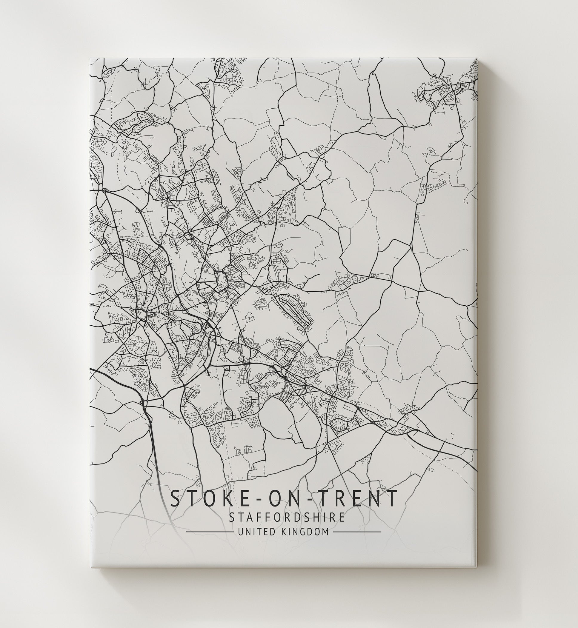 City Map Print - Stoke - on - Trent - Staffordshire UK City Map 20x24 Canvas city map wall art print – UK City Map decor